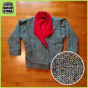 Vintage 80s Outer-scene Rainbow Donegal Tweed Coat | Gray & Red | Iconic Look